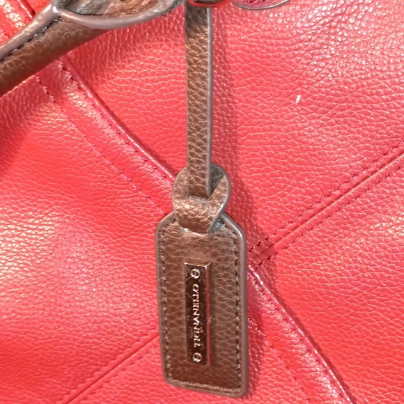 Tignanello Purse Red/Brown Leather Shoulder/hand bag Satchel attached log tag - Picture 6 of 12